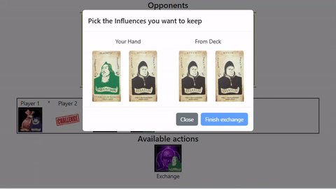 Gif animado que muestra un brillo en las cartas durante el diálogo de INTERCAMBIO.