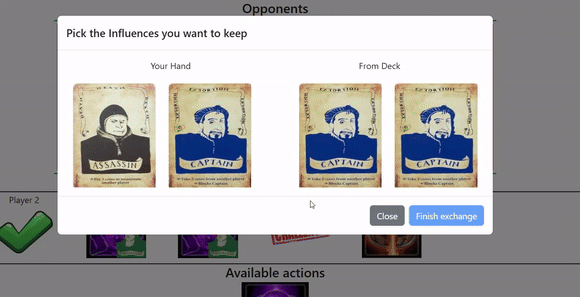 Gif animado que muestra cómo las cartas seleccionadas se acercan durante el diálogo de INTERCAMBIO.